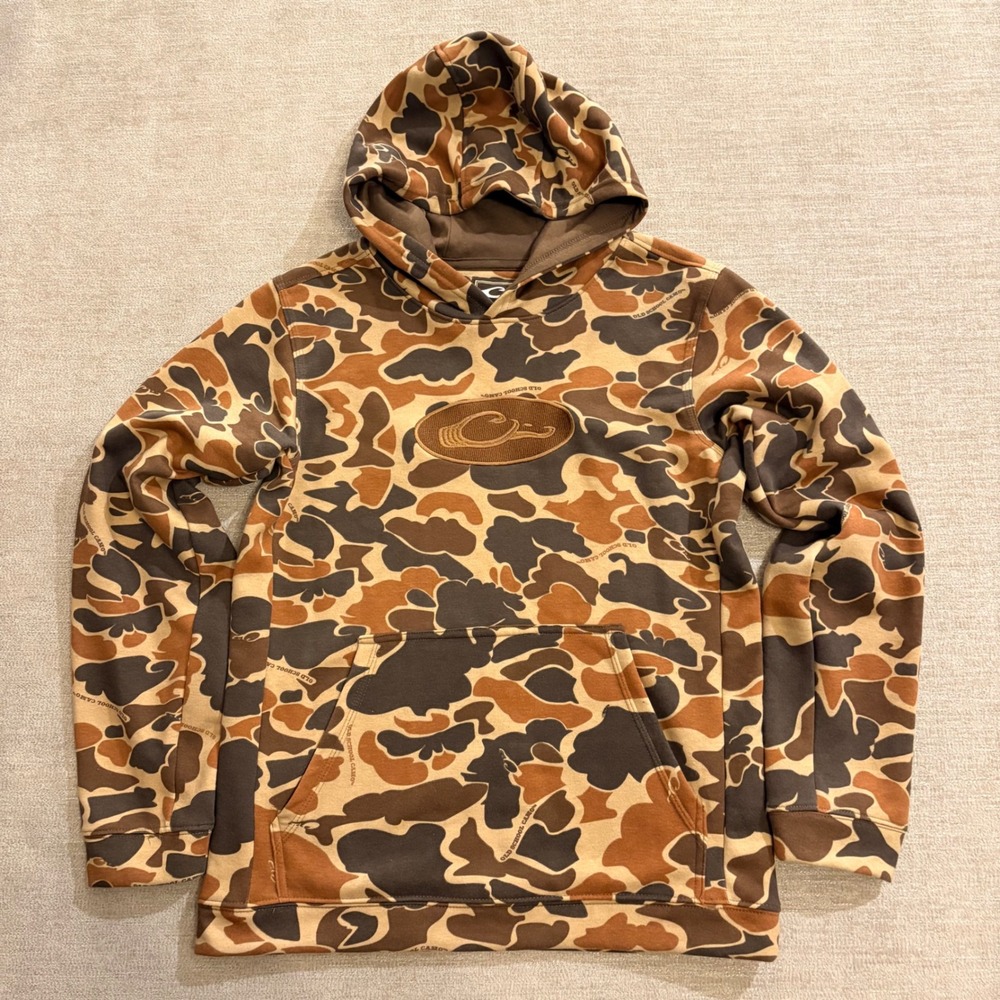 NEW Drake Waterfowl Youth XL Three End Old School Camo Hoodie Sweatshirt